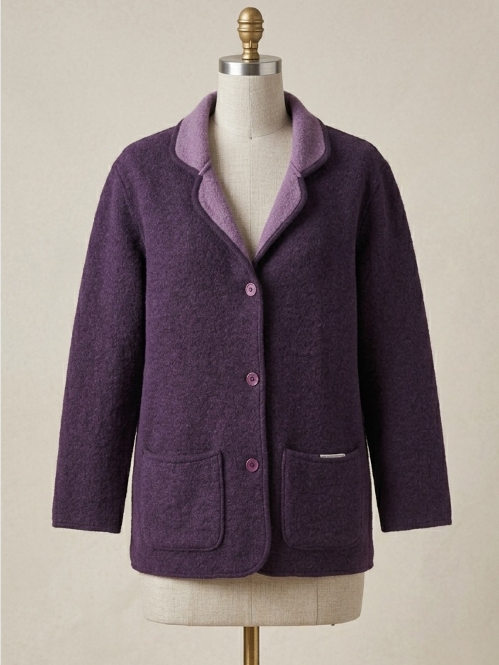 Vintage 100% Wool Reversible Purple Cardigan Oversized Small